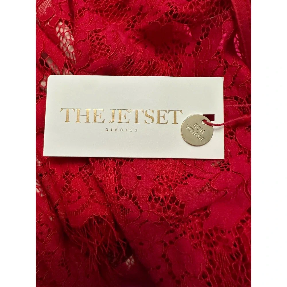The Jetset Diaries Red Floral Lace Two Piece Set Crop Top and Shorts S/XS